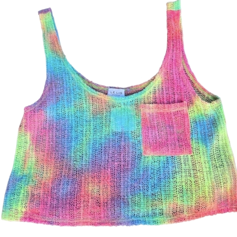 NWT Le Lis Collection Rainbow Tie Dye Knit Sheer Tank Top Small
